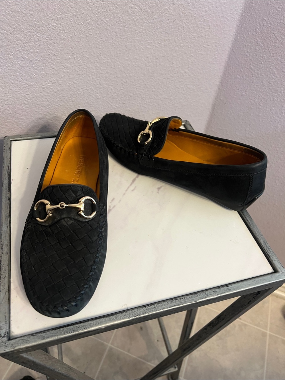 Robert Zur Black Woven Leather Loafers with Gold Bit Hardware Women’s Size 8